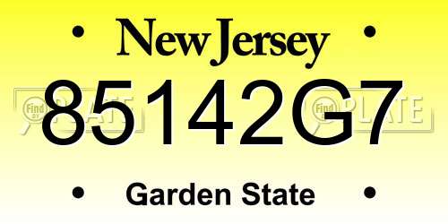 85142G7 New Jersey License Plate