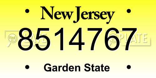 8514767 New Jersey License Plate