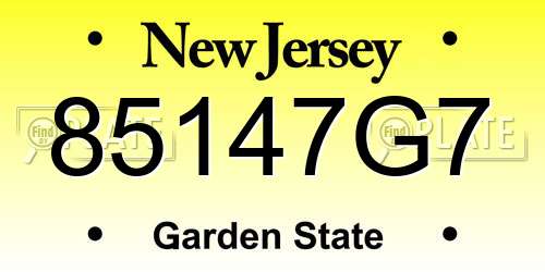 85147G7 New Jersey License Plate