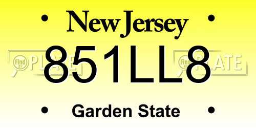 851LL8 New Jersey License Plate