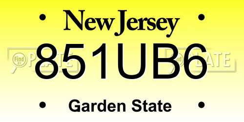 851UB6 New Jersey License Plate