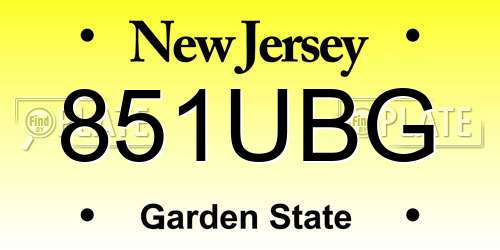 851UBG New Jersey License Plate