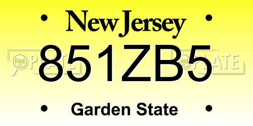851ZB5 New Jersey License Plate