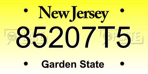 85207T5 New Jersey License Plate