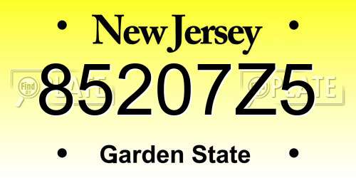 85207Z5 New Jersey License Plate