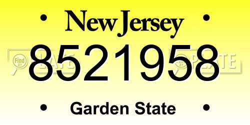 8521958 New Jersey License Plate