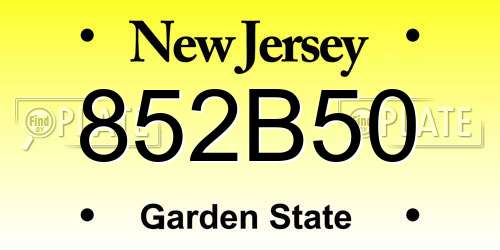 852B50 New Jersey License Plate