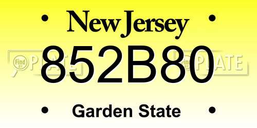 852B80 New Jersey License Plate