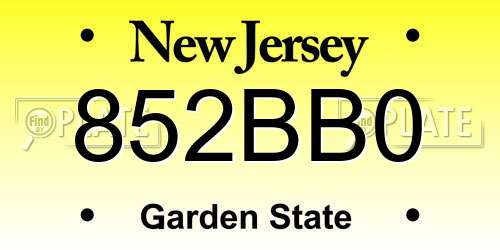 852BB0 New Jersey License Plate