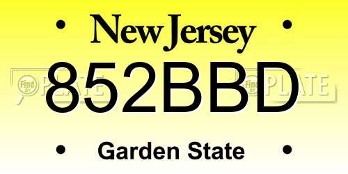 852BBD New Jersey License Plate