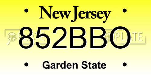 852BBO New Jersey License Plate