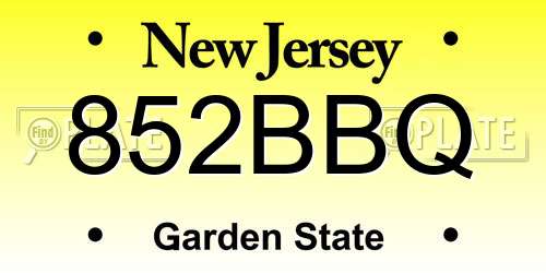 852BBQ New Jersey License Plate