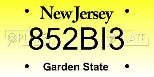 852BI3 New Jersey License Plate