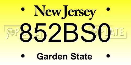 852BS0 New Jersey License Plate