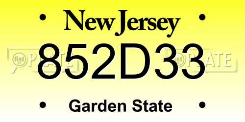 852D33 New Jersey License Plate