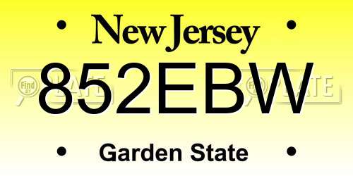 852EBW New Jersey License Plate