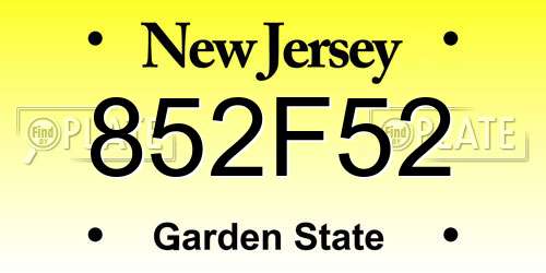 852F52 New Jersey License Plate