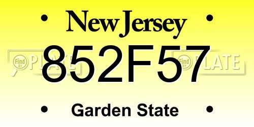 852F57 New Jersey License Plate