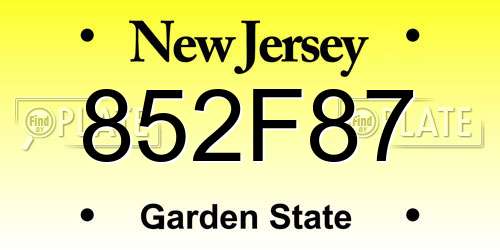 852F87 New Jersey License Plate