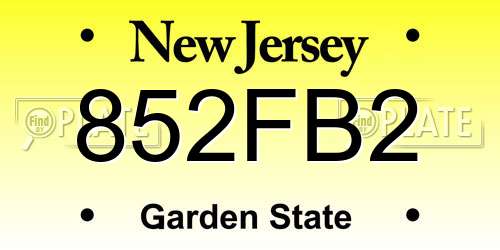 852FB2 New Jersey License Plate