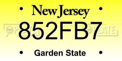 852FB7 New Jersey License Plate