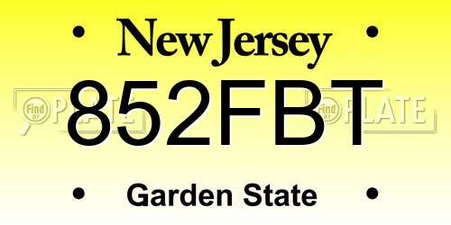 852FBT New Jersey License Plate