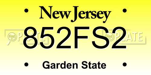 852FS2 New Jersey License Plate