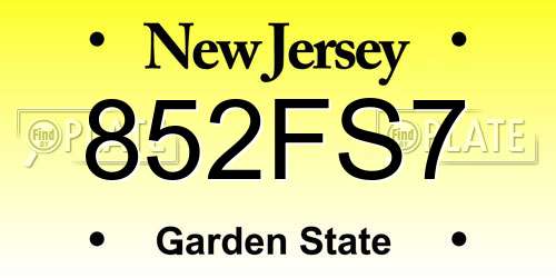 852FS7 New Jersey License Plate