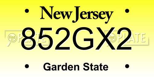 852GX2 New Jersey License Plate