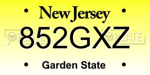 852GXZ New Jersey License Plate