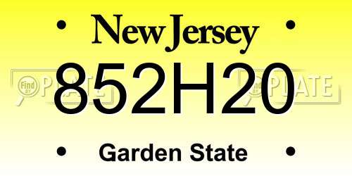 852H20 New Jersey License Plate