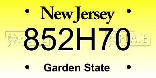 852H70 New Jersey License Plate