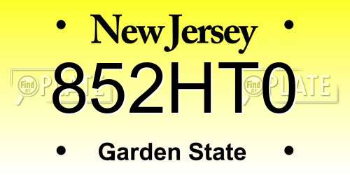 852HT0 New Jersey License Plate