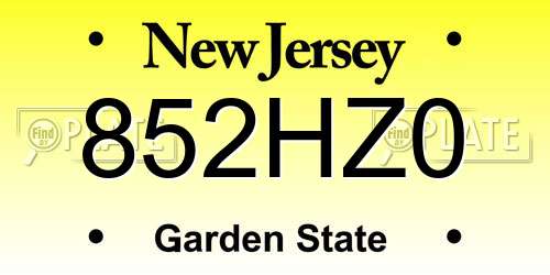 852HZ0 New Jersey License Plate