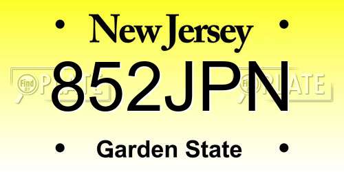 852JPN New Jersey License Plate