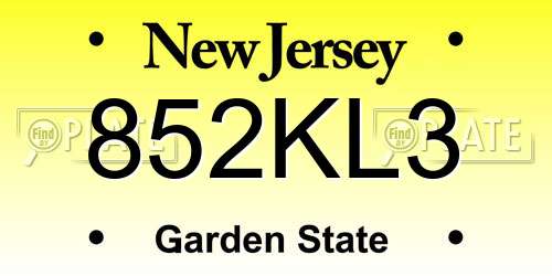 852KL3 New Jersey License Plate
