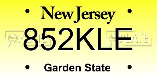 852KLE New Jersey License Plate