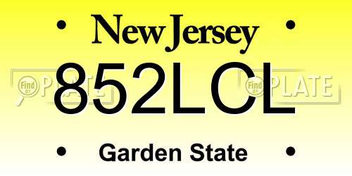 852LCL New Jersey License Plate