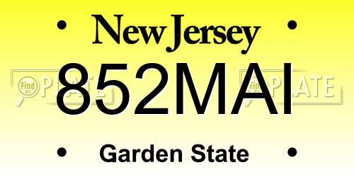 852MAI New Jersey License Plate