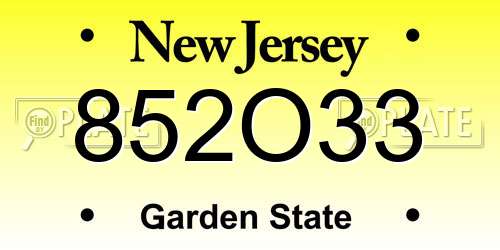 852O33 New Jersey License Plate