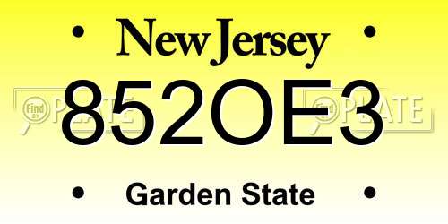 852OE3 New Jersey License Plate