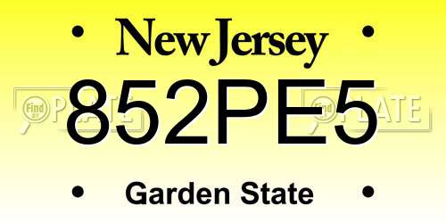 852PE5 New Jersey License Plate
