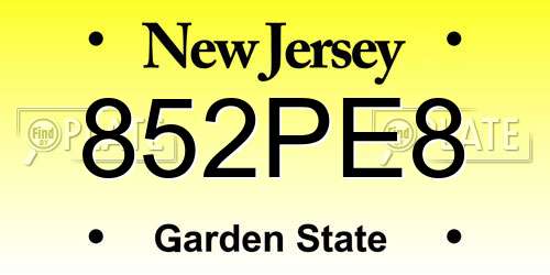 852PE8 New Jersey License Plate