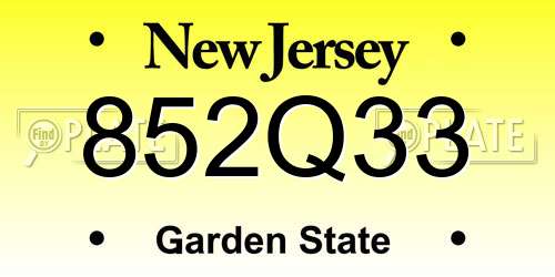 852Q33 New Jersey License Plate