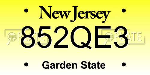 852QE3 New Jersey License Plate
