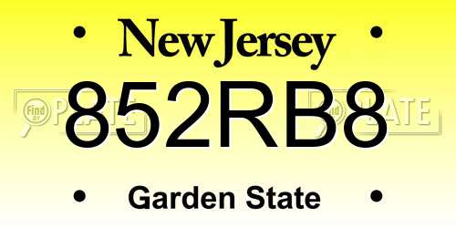 852RB8 New Jersey License Plate