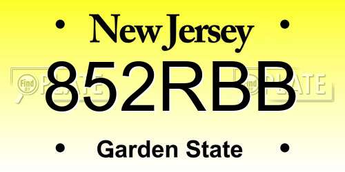 852RBB New Jersey License Plate