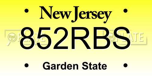 852RBS New Jersey License Plate