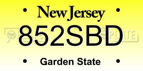 852SBD New Jersey License Plate
