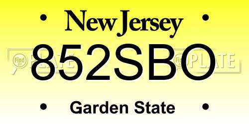 852SBO New Jersey License Plate